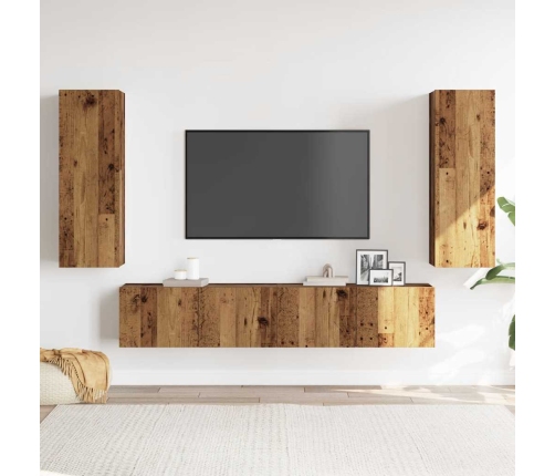 Muebles de TV de pared 4 uds madera vieja madera de ingeniería