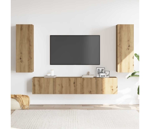 Muebles de TV de pared 4 uds madera ingeniería roble artesanal