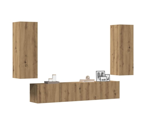 Muebles de TV de pared 4 uds madera ingeniería roble artesanal