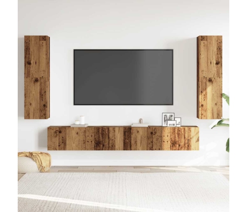 Muebles de TV de pared 4 uds madera vieja madera de ingeniería