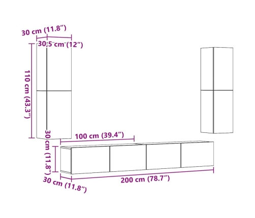 Muebles de TV de pared 4 uds madera ingeniería roble artesanal