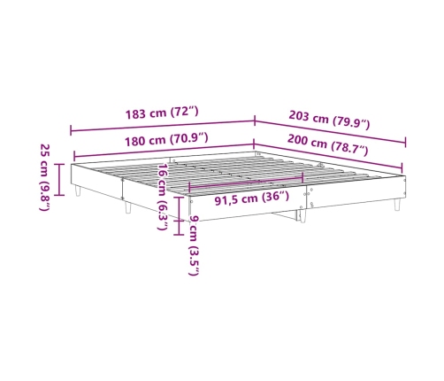 Estructura de cama sin colchón gris hormigón 180x200 cm