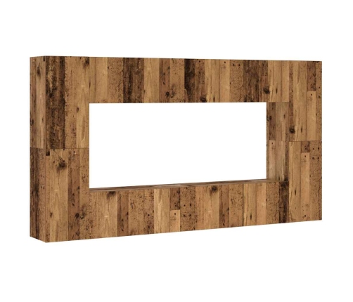 Conjunto de mueble de TV 8 piezas montado la pared madera vieja