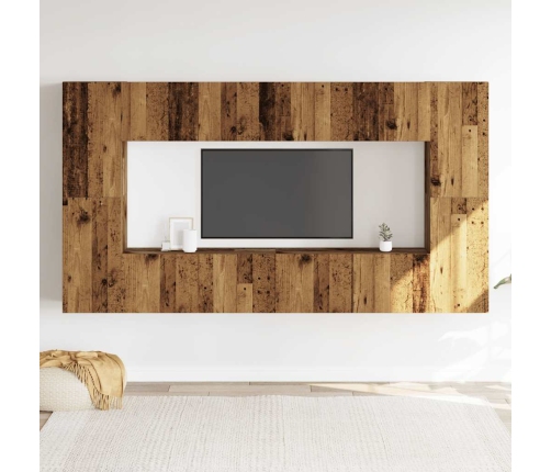 Conjunto de mueble de TV 8 piezas montado la pared madera vieja