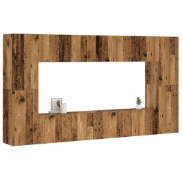 Conjunto de mueble de TV 8 piezas montado la pared madera vieja