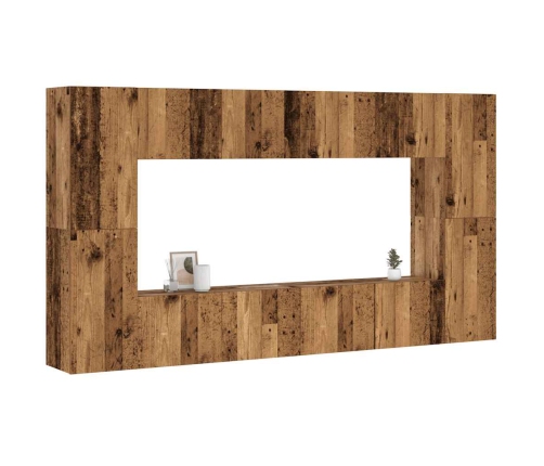 Conjunto de mueble de TV 8 piezas montado la pared madera vieja