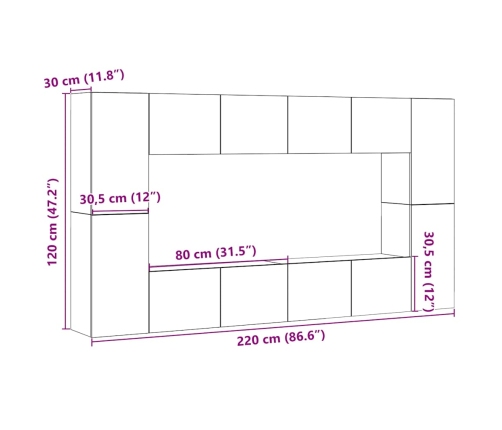 Mueble para TV de pared madera contrachapada artesanal 8 piezas