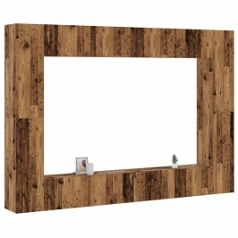 Conjunto de mueble de TV 8 piezas montado la pared madera vieja