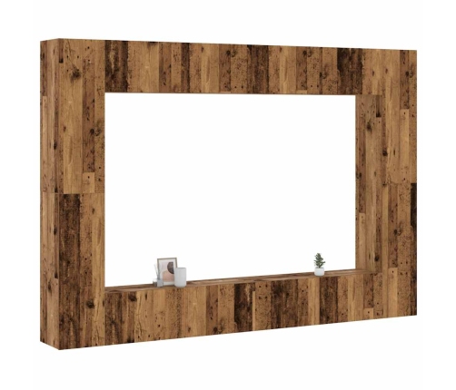 Conjunto de mueble de TV 8 piezas montado la pared madera vieja