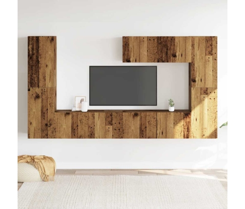 Muebles de TV de pared 7 uds madera vieja madera de ingeniería