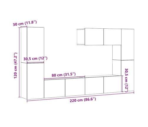 Muebles de TV de pared 7 uds madera vieja madera de ingeniería