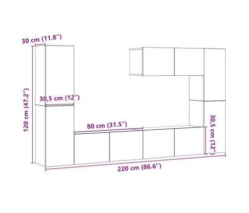 Muebles de TV de pared 7 uds madera ingeniería roble artesanal