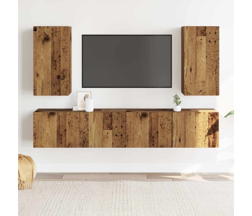 Muebles de TV de pared 4 uds madera vieja madera de ingeniería