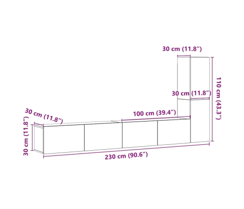 Muebles de TV de pared 3 uds madera vieja madera de ingeniería