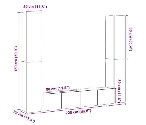 Muebles de TV de pared 6 uds madera vieja madera de ingeniería