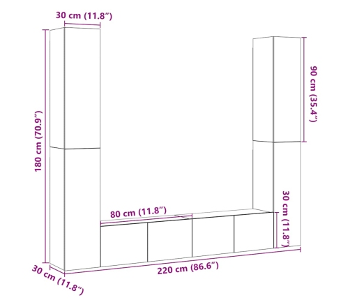 Muebles de TV de pared 6 uds madera ingeniería roble artesanal