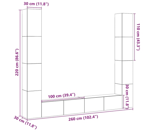 Muebles de TV de pared 6 uds madera vieja madera de ingeniería