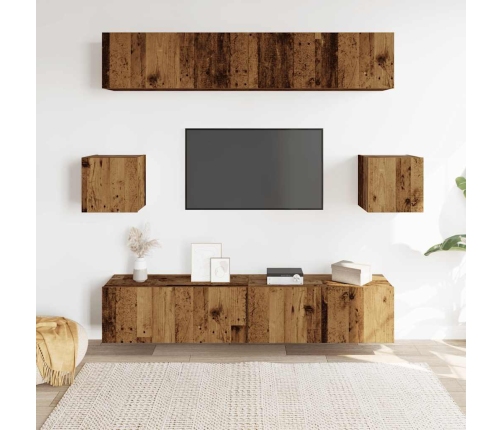 Conjunto de mueble de TV 6 piezas montado la pared madera vieja