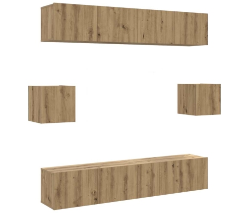 Mueble para TV de pared madera contrachapada artesanal 6 piezas