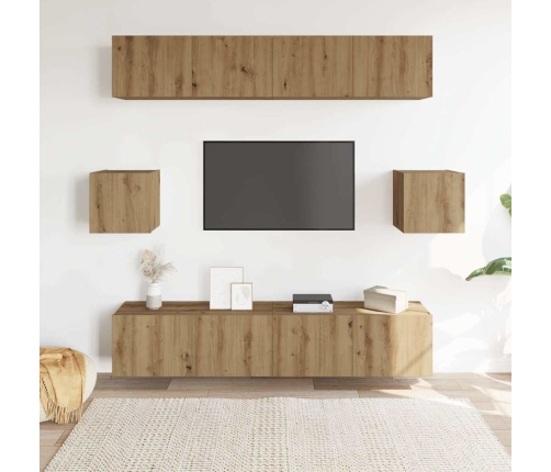 Mueble para TV de pared madera contrachapada artesanal 6 piezas