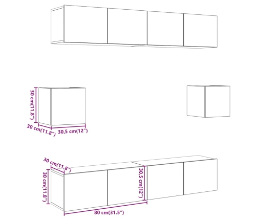 Mueble para TV de pared madera contrachapada artesanal 6 piezas