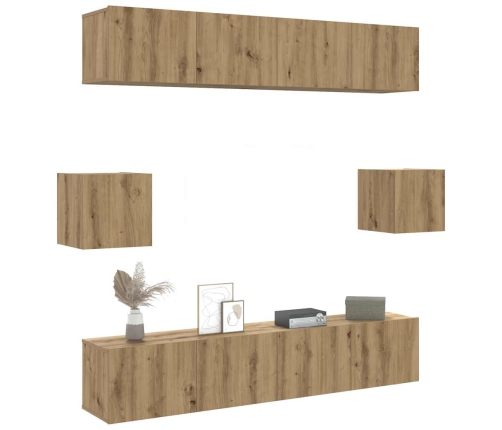 Mueble para TV de pared madera contrachapada artesanal 6 piezas