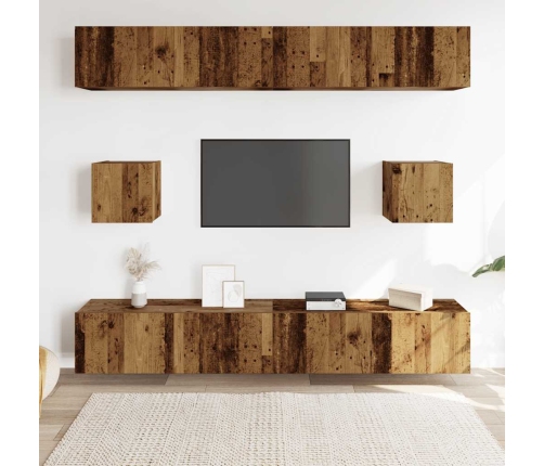 Conjunto de mueble de TV 6 piezas montado la pared madera vieja