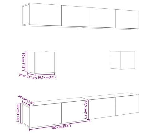 Conjunto de mueble de TV 6 piezas montado la pared madera vieja