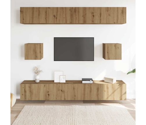 Mueble para TV de pared madera contrachapada artesanal 6 piezas