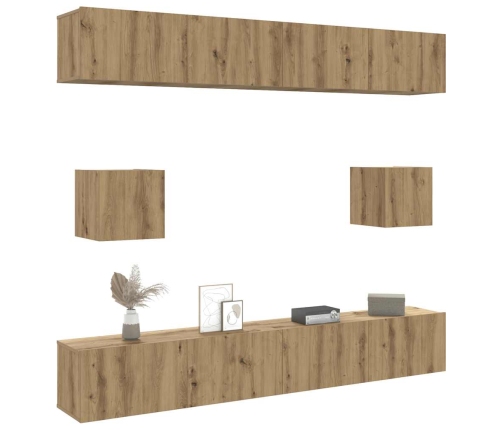 Mueble para TV de pared madera contrachapada artesanal 6 piezas