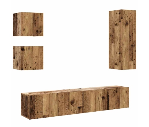 Conjunto de mueble de TV 5 piezas montado la pared madera vieja