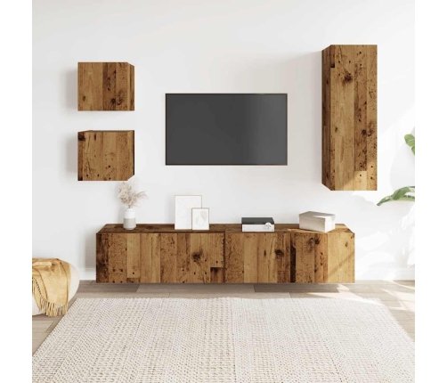 Conjunto de mueble de TV 5 piezas montado la pared madera vieja