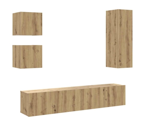 Mueble para TV de pared madera contrachapada artesanal 5 piezas