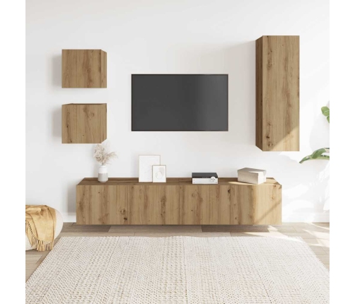 Mueble para TV de pared madera contrachapada artesanal 5 piezas