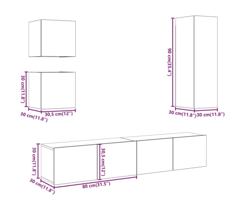 Mueble para TV de pared madera contrachapada artesanal 5 piezas