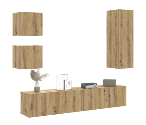 Mueble para TV de pared madera contrachapada artesanal 5 piezas