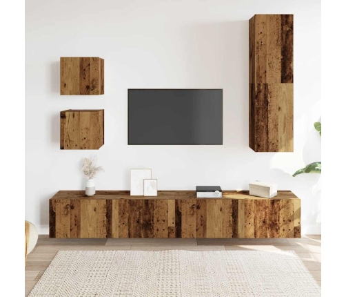 Conjunto de mueble de TV 5 piezas montado la pared madera vieja