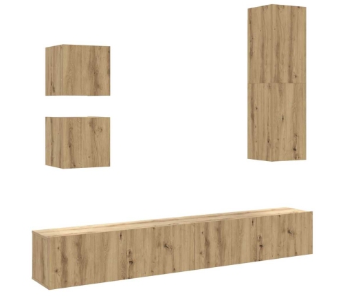 Mueble para TV de pared madera contrachapada artesanal 5 piezas