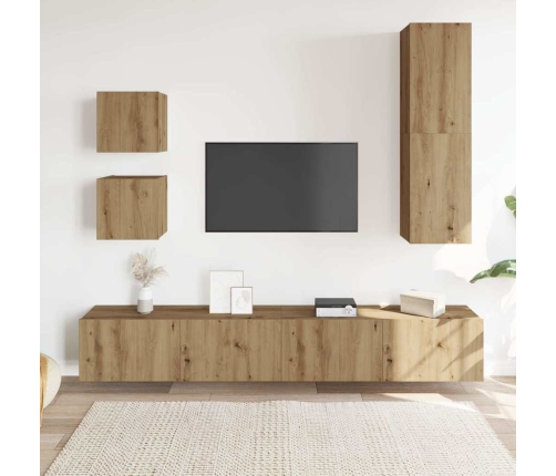 Mueble para TV de pared madera contrachapada artesanal 5 piezas