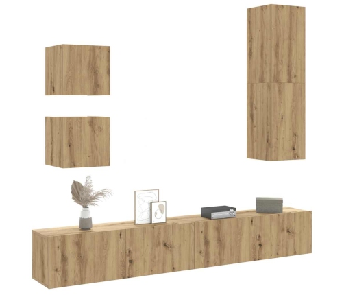 Mueble para TV de pared madera contrachapada artesanal 5 piezas