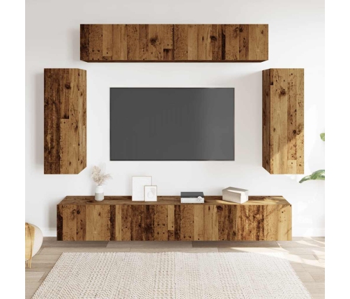 Conjunto de mueble de TV 6 piezas montado la pared madera vieja