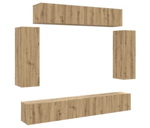 Mueble para TV de pared madera contrachapada artesanal 6 piezas