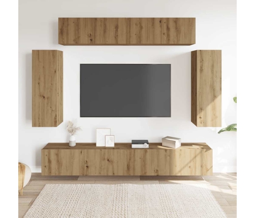 Mueble para TV de pared madera contrachapada artesanal 6 piezas