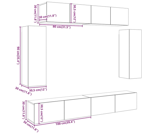 Mueble para TV de pared madera contrachapada artesanal 6 piezas