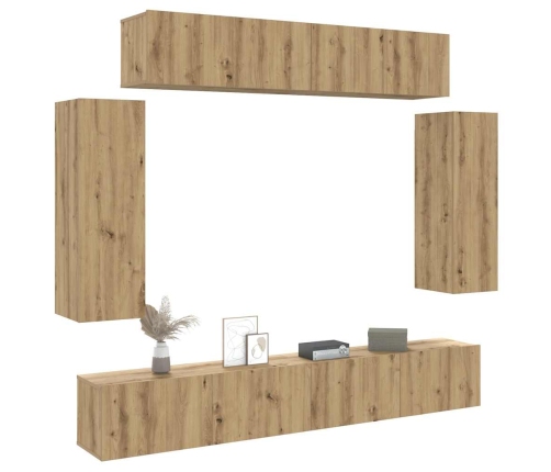 Mueble para TV de pared madera contrachapada artesanal 6 piezas