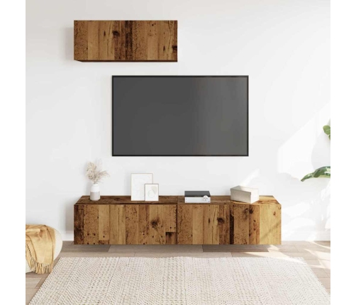 Conjunto de mueble de TV 3 piezas montado la pared madera vieja