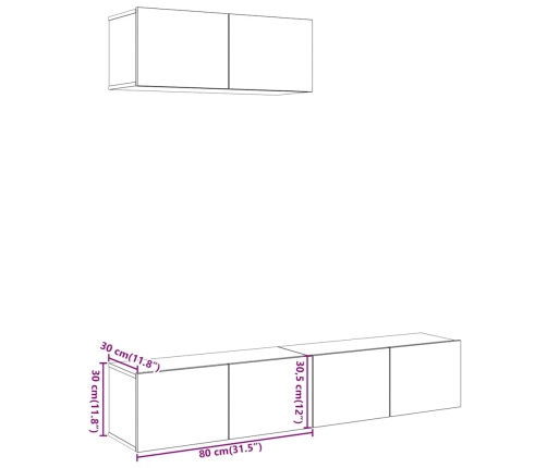 Conjunto de mueble de TV 3 piezas montado la pared madera vieja