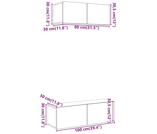 Conjunto de mueble de TV 2 piezas montado la pared madera vieja