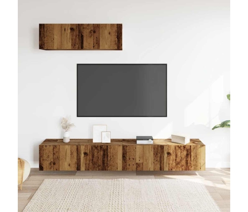 Muebles TV de pared 3 uds madera vieja 100x30x30 cm