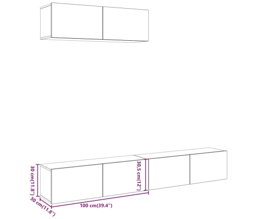 Muebles TV de pared 3 uds madera vieja 100x30x30 cm